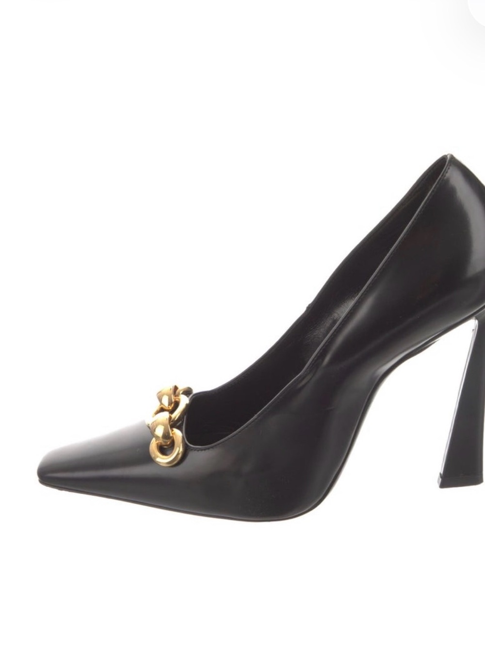 Saint Laurent Black Leather Pump with Gold Chain Accent - Picture 5 of 7